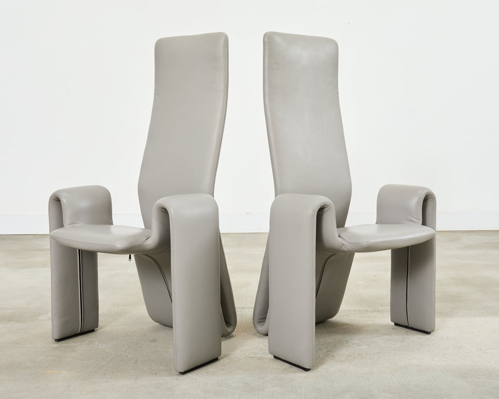 Set of Eight Steve Leonard for Brayton Leather Dining Chairs