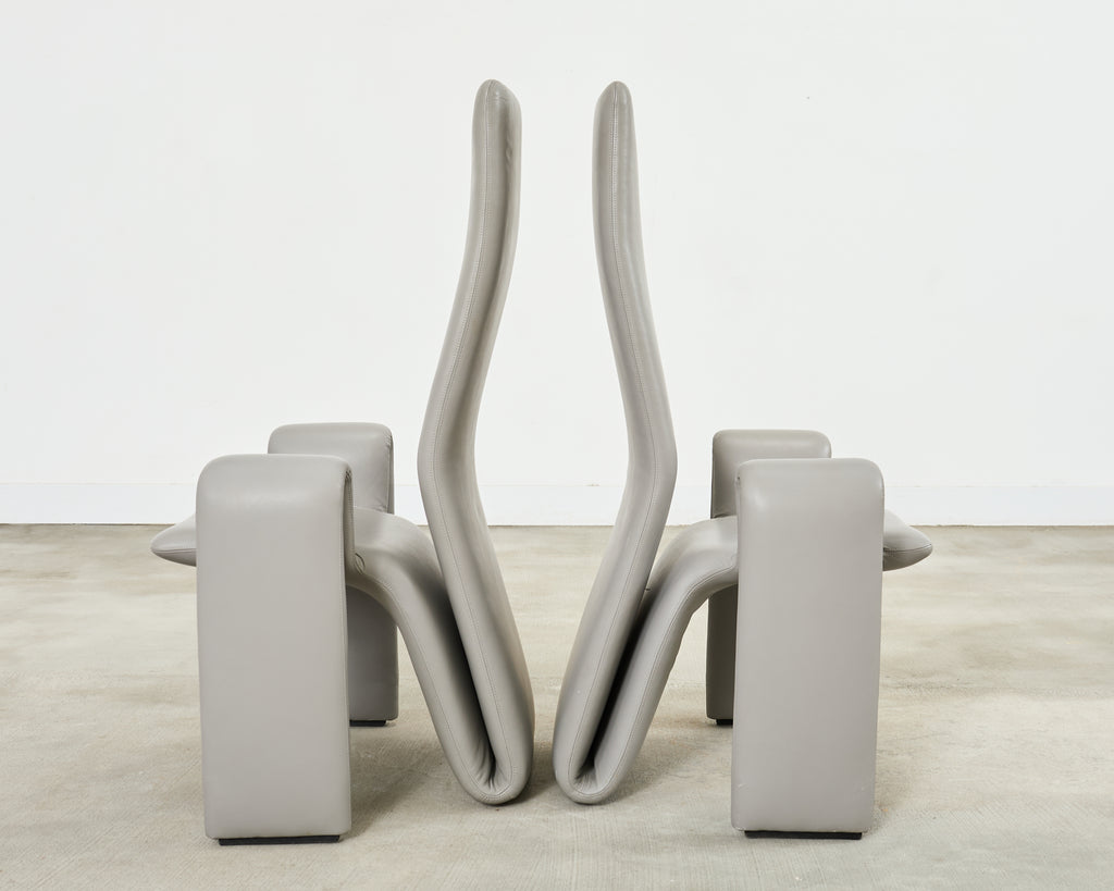 Set of Eight Steve Leonard for Brayton Leather Dining Chairs