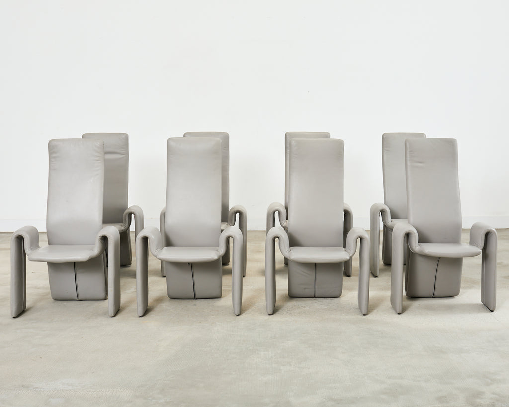 Set of Eight Steve Leonard for Brayton Leather Dining Chairs