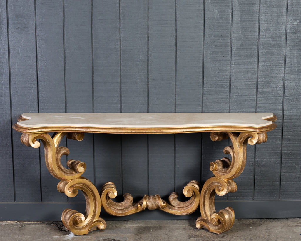 Dennis and Leen Baroque Console French Limestone Top