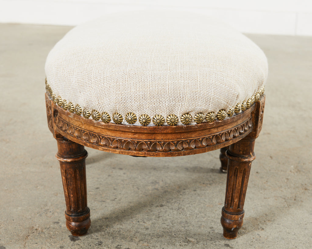 19th Century French Louis XVI Walnut Six Leg Oval Footstool