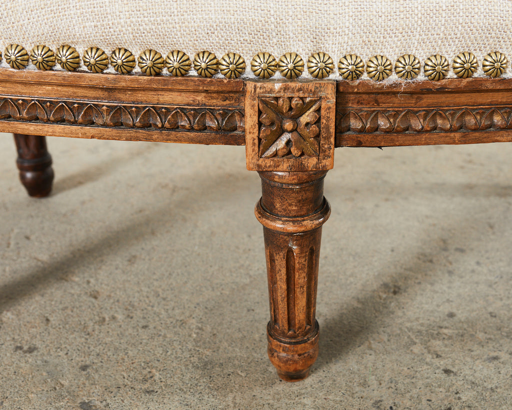 19th Century French Louis XVI Walnut Six Leg Oval Footstool