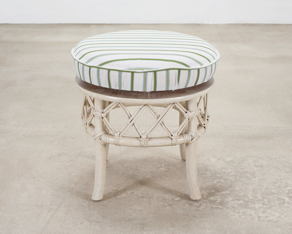 20th Century Round Rattan Swivel Ottoman Stool by Ficks Reed
