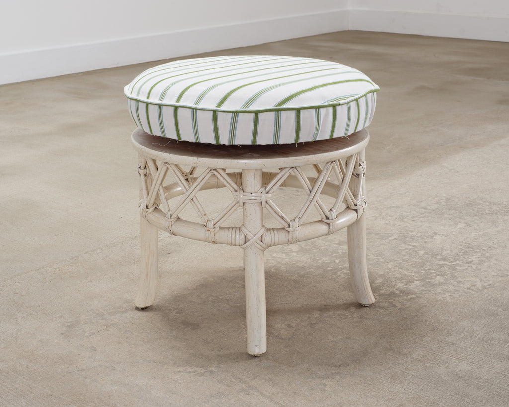 20th Century Round Rattan Swivel Ottoman Stool by Ficks Reed