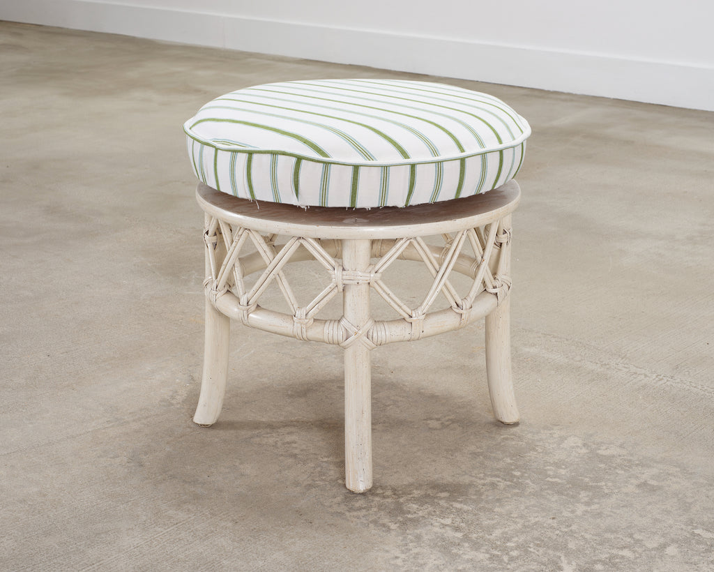 20th Century Round Rattan Swivel Ottoman Stool by Ficks Reed