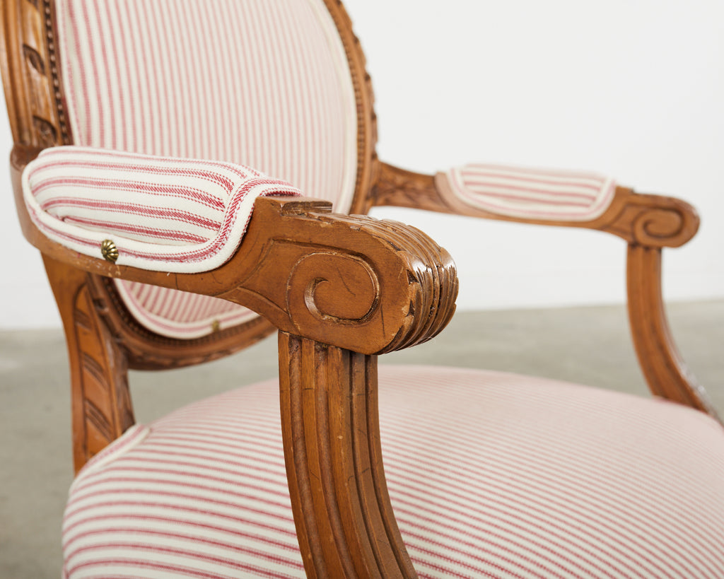 Pair of French Louis XVI Style Cameo Back Fauteuil Armchairs