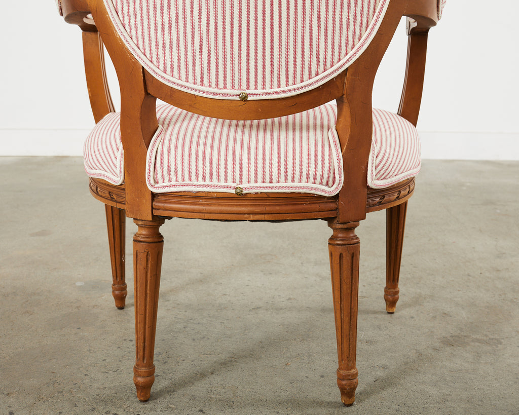 Pair of French Louis XVI Style Cameo Back Fauteuil Armchairs