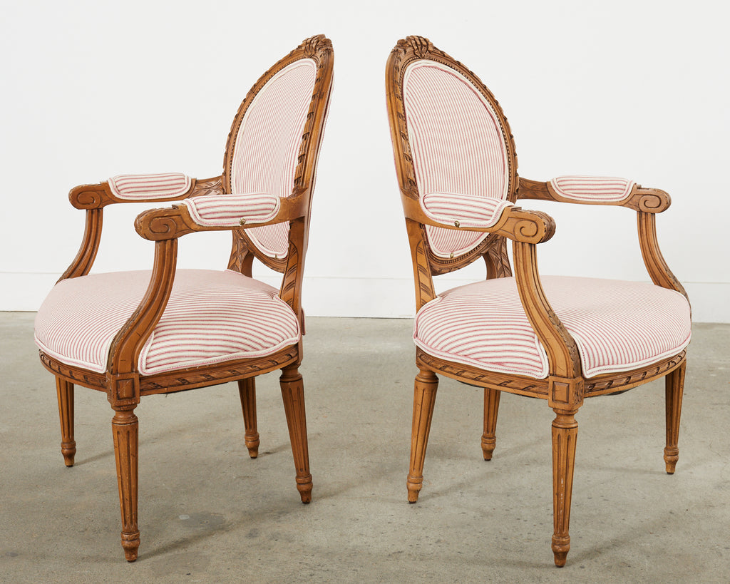 Pair of French Louis XVI Style Cameo Back Fauteuil Armchairs