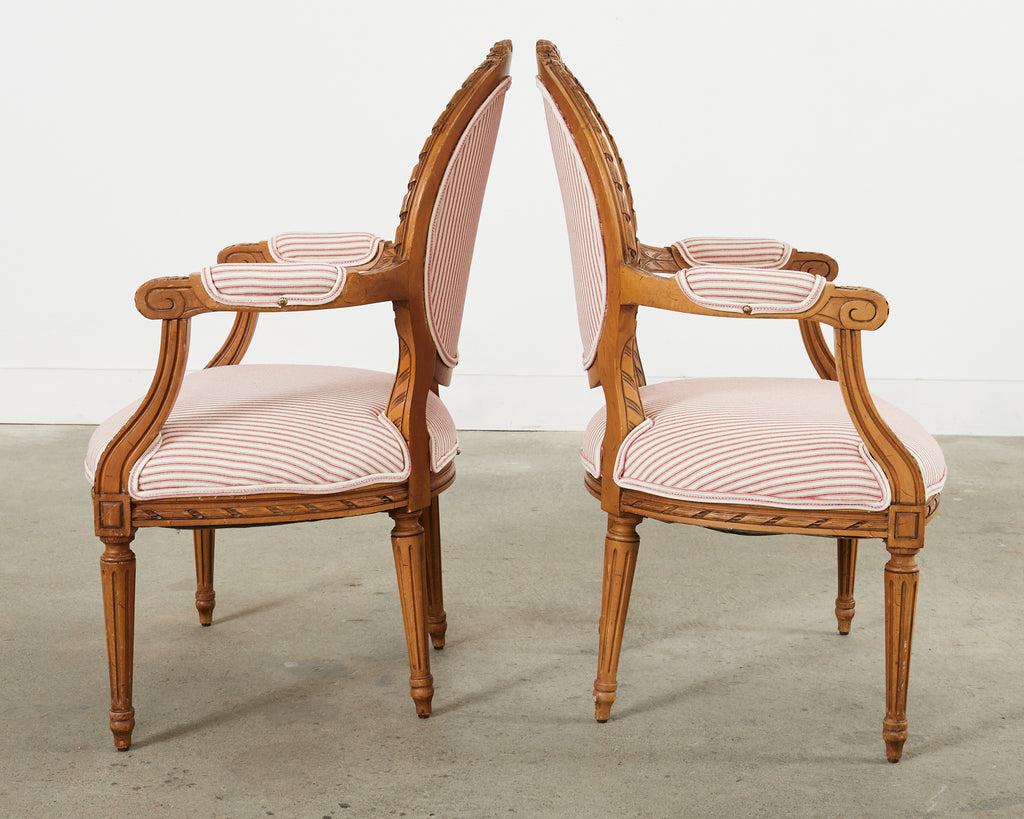 Pair of French Louis XVI Style Cameo Back Fauteuil Armchairs