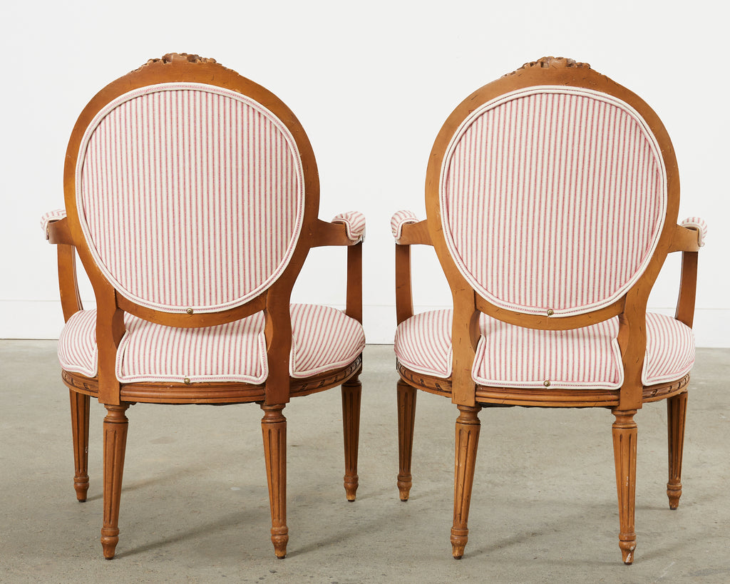 Pair of French Louis XVI Style Cameo Back Fauteuil Armchairs