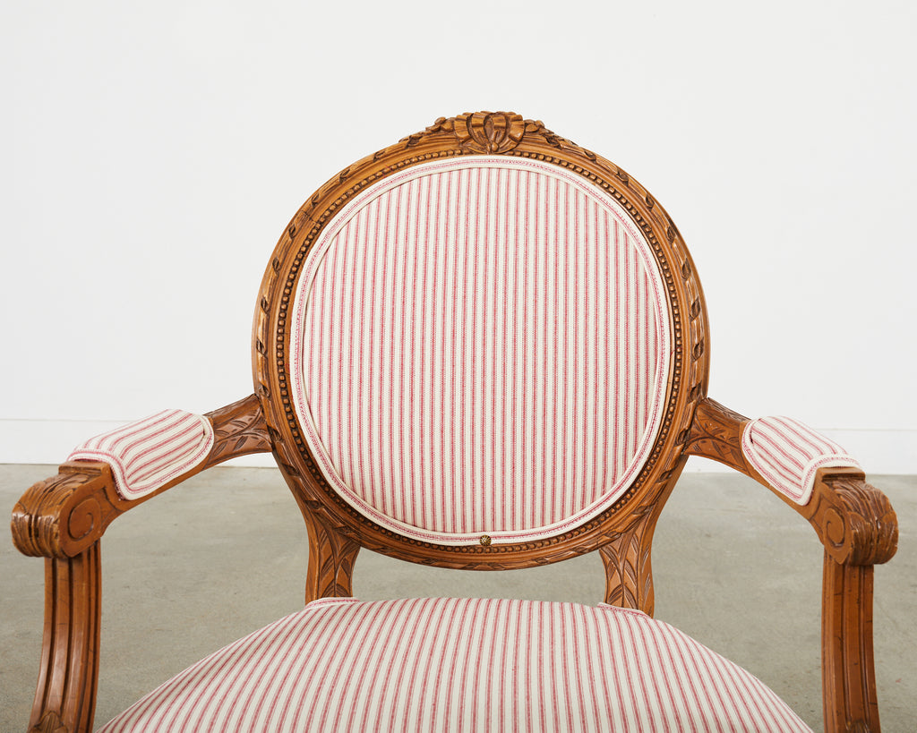 Pair of French Louis XVI Style Cameo Back Fauteuil Armchairs