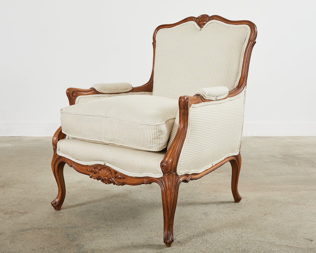 Pair of Country French Provincial Walnut Carved Armchairs