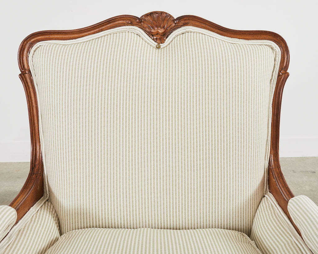 Pair of Country French Provincial Walnut Carved Armchairs