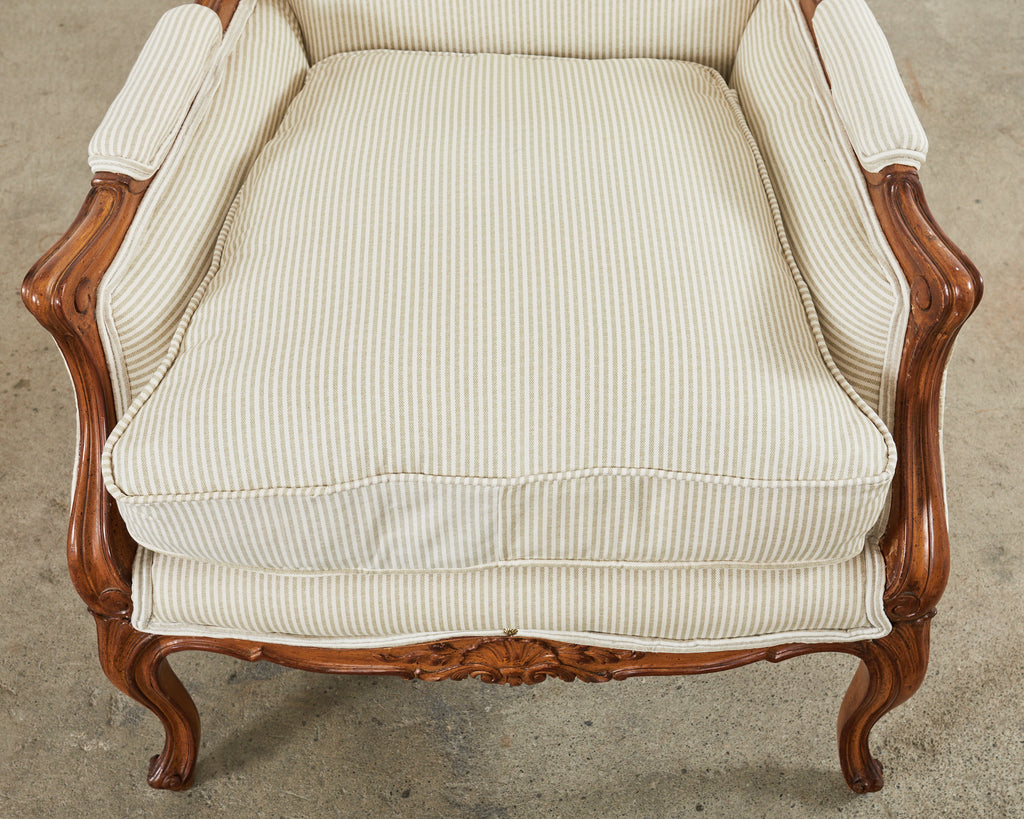 Pair of Country French Provincial Walnut Carved Armchairs