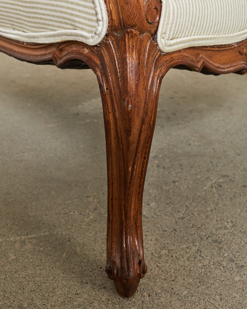 Pair of Country French Provincial Walnut Carved Armchairs