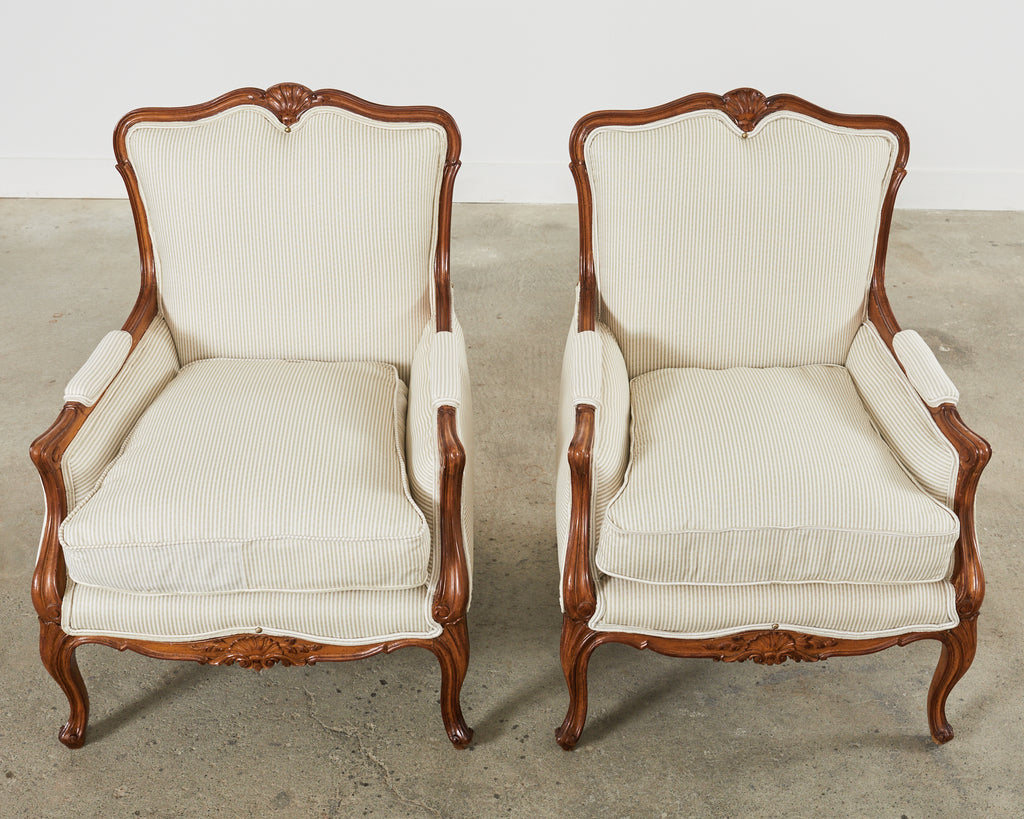 Pair of Country French Provincial Walnut Carved Armchairs