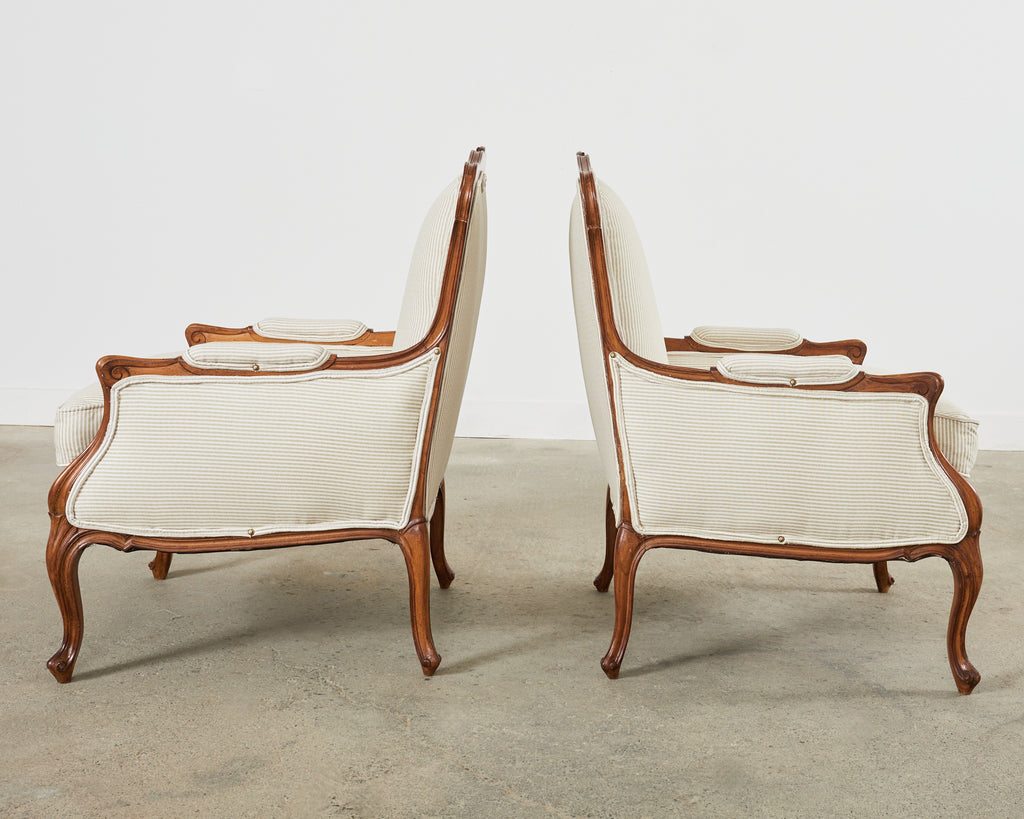 Pair of Country French Provincial Walnut Carved Armchairs