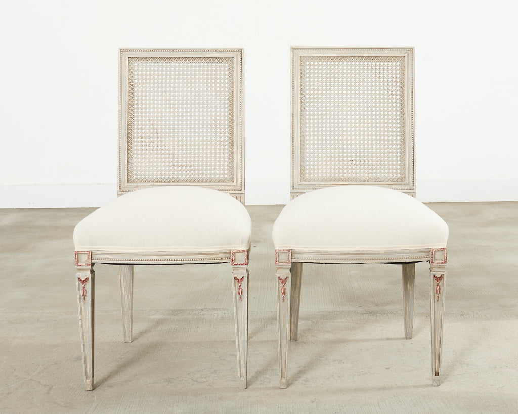 Set of Six Swedish Gustavian Style Painted Cane Dining Chairs