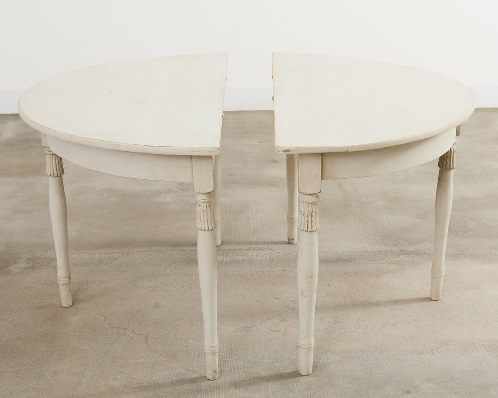 Pair of Swedish Gustavian Style Painted Pine Demilune Consoles