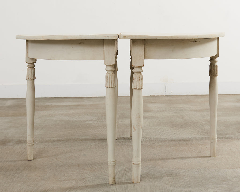 Pair of Swedish Gustavian Style Painted Pine Demilune Consoles