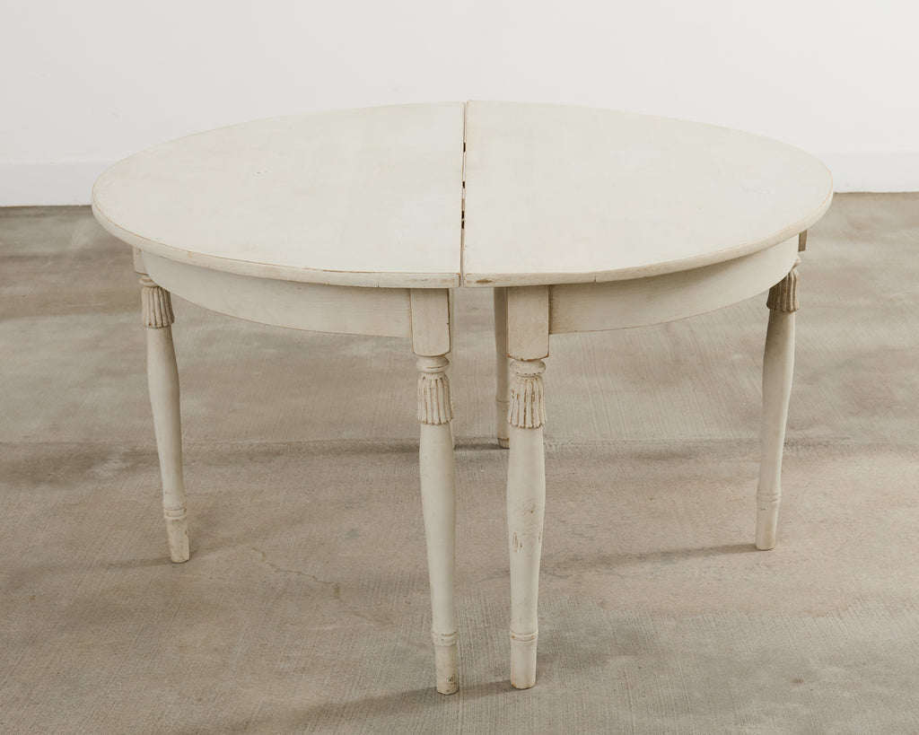 Pair of Swedish Gustavian Style Painted Pine Demilune Consoles