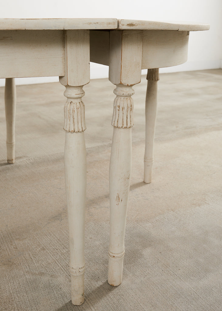 Pair of Swedish Gustavian Style Painted Pine Demilune Consoles