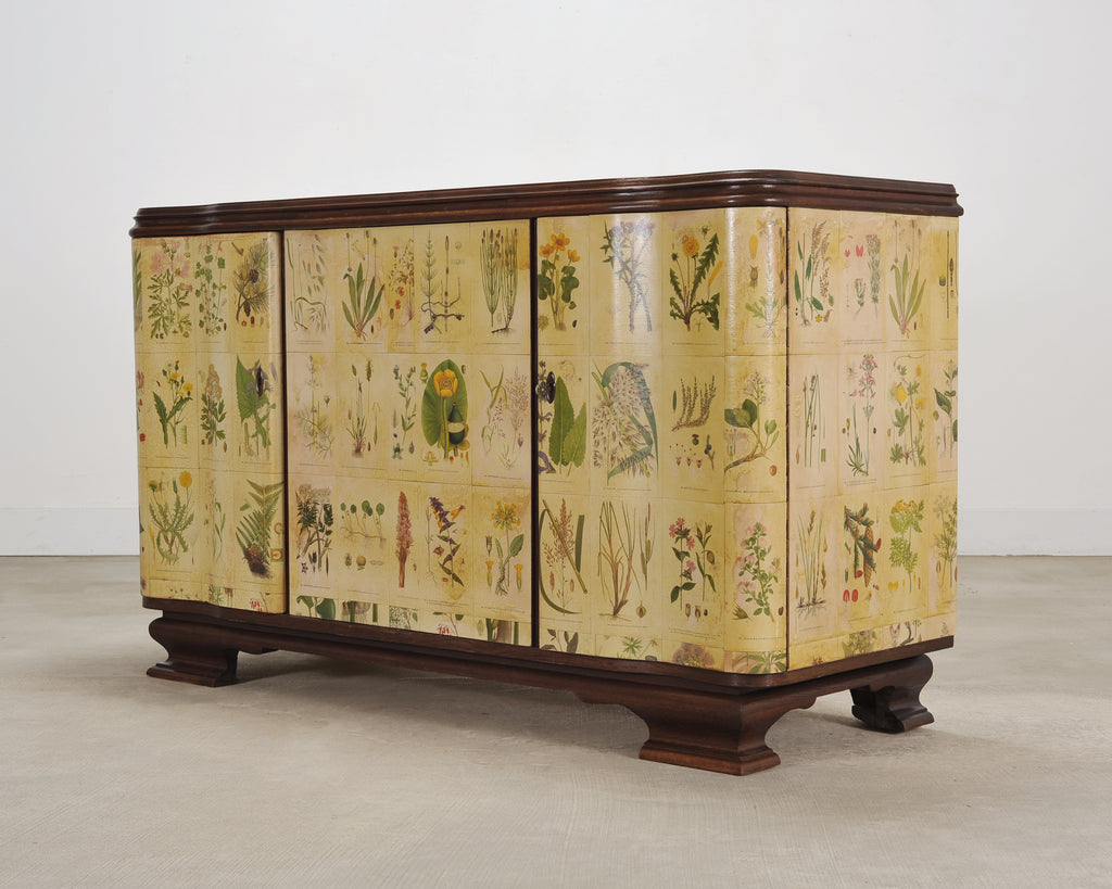 1940s Swedish Modern Nordens Flora Botanical Sideboard Cabinet