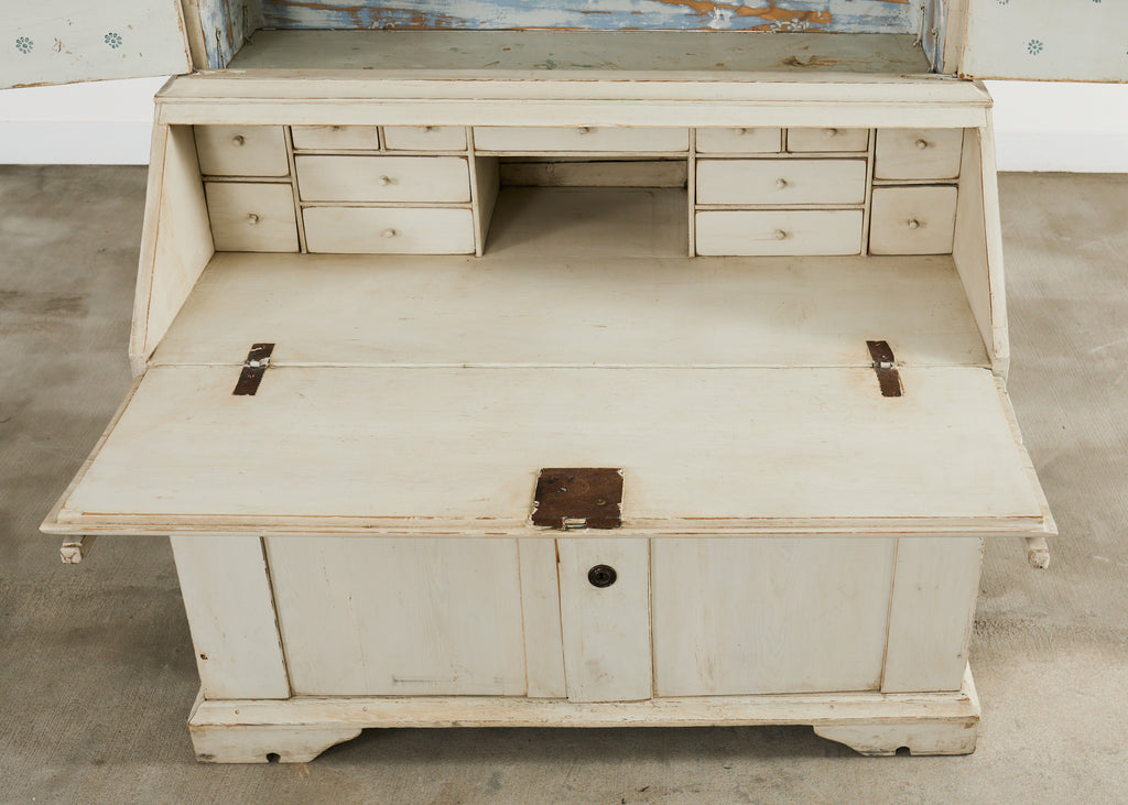 18th Century Swedish Gustavian Two Part Painted Secretary