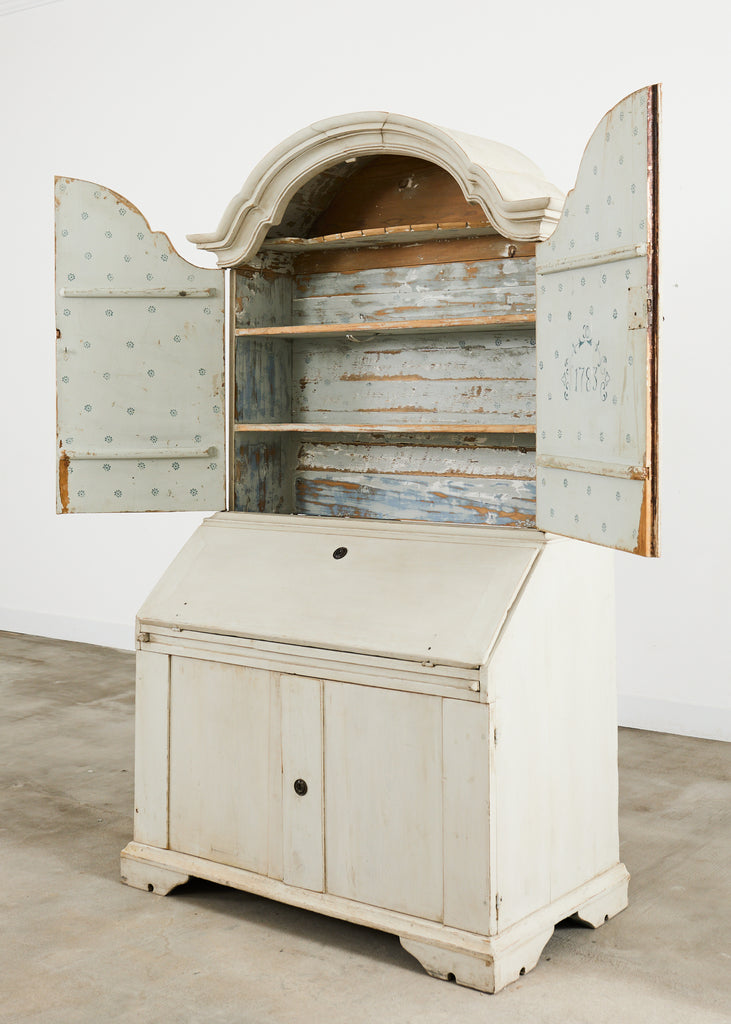 18th Century Swedish Gustavian Two Part Painted Secretary