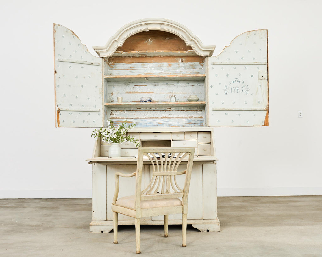18th Century Swedish Gustavian Two Part Painted Secretary