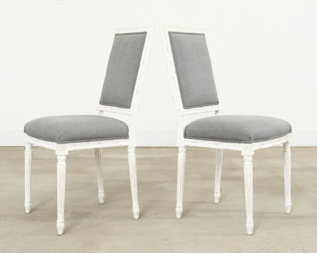 Set of Six Louis XVI Style Square Back Painted Dining Chairs