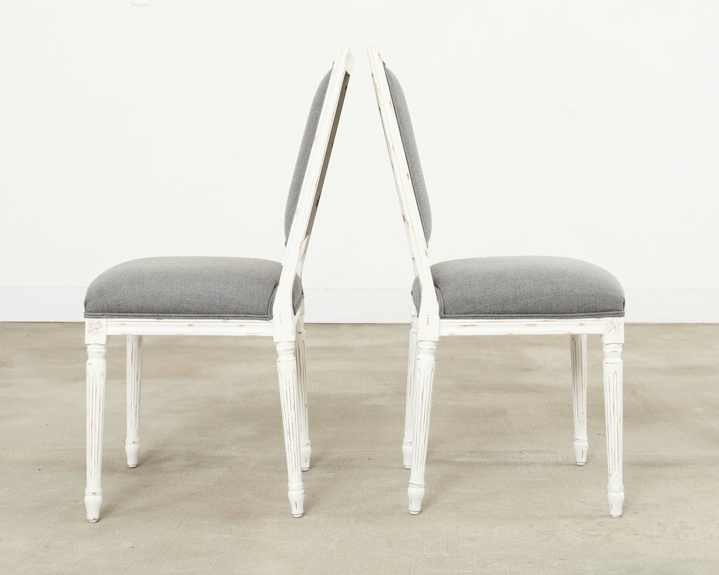 Set of Six Louis XVI Style Square Back Painted Dining Chairs