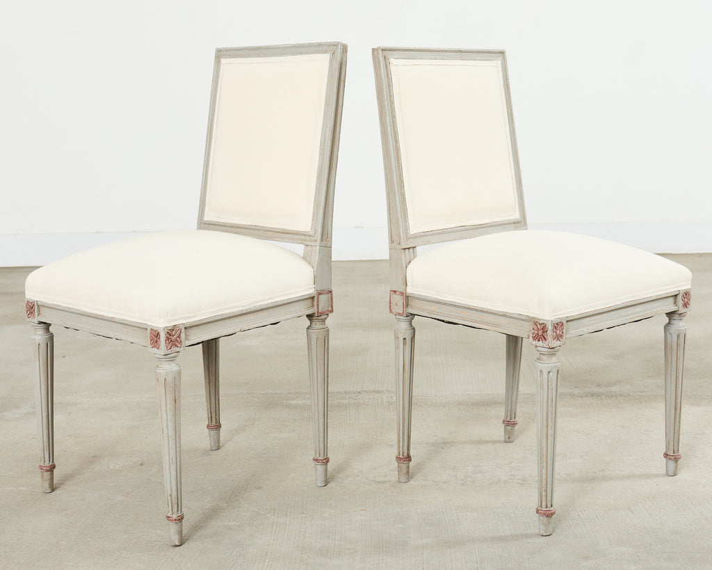 Set of Six Louis XVI Style Square Back Painted Dining Chairs