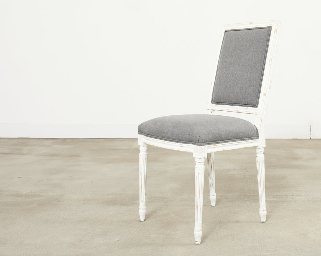 Set of Six Louis XVI Style Square Back Painted Dining Chairs