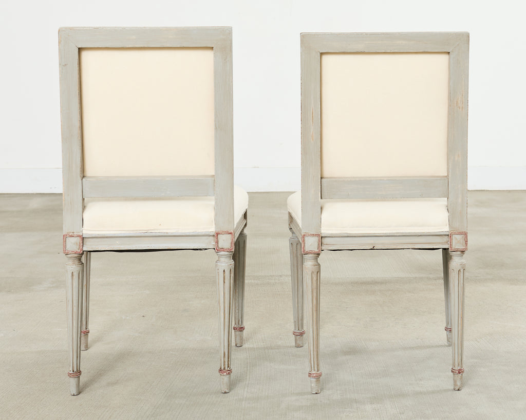 Set of Six Louis XVI Style Square Back Painted Dining Chairs