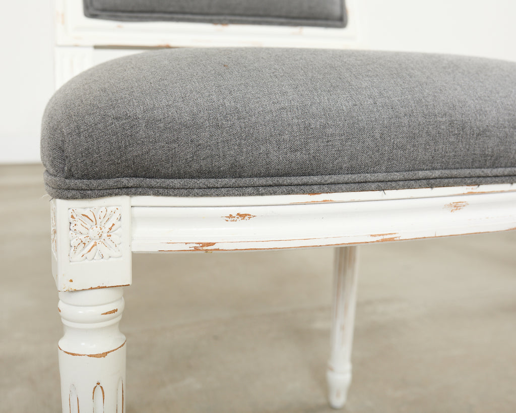 Set of Six Louis XVI Style Square Back Painted Dining Chairs