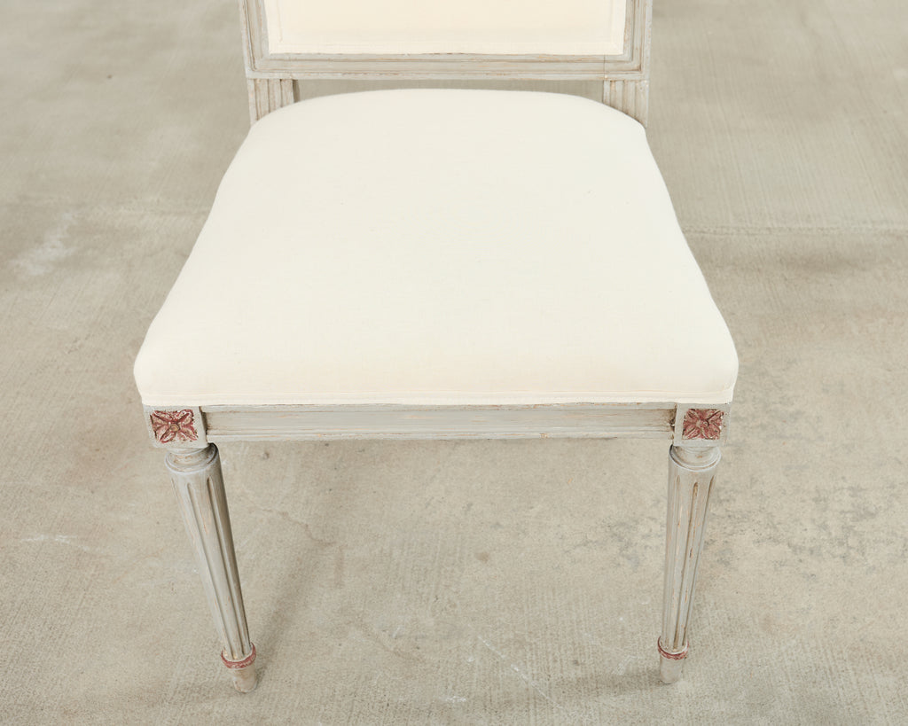 Set of Six Louis XVI Style Square Back Painted Dining Chairs