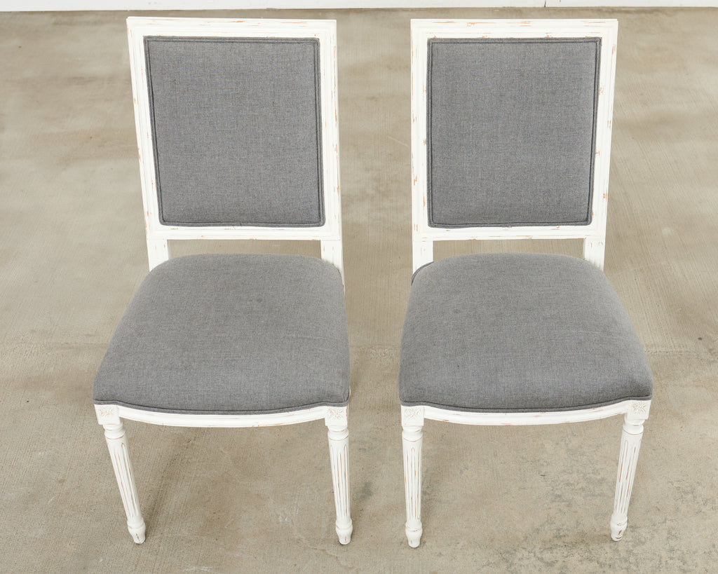 Set of Six Louis XVI Style Square Back Painted Dining Chairs