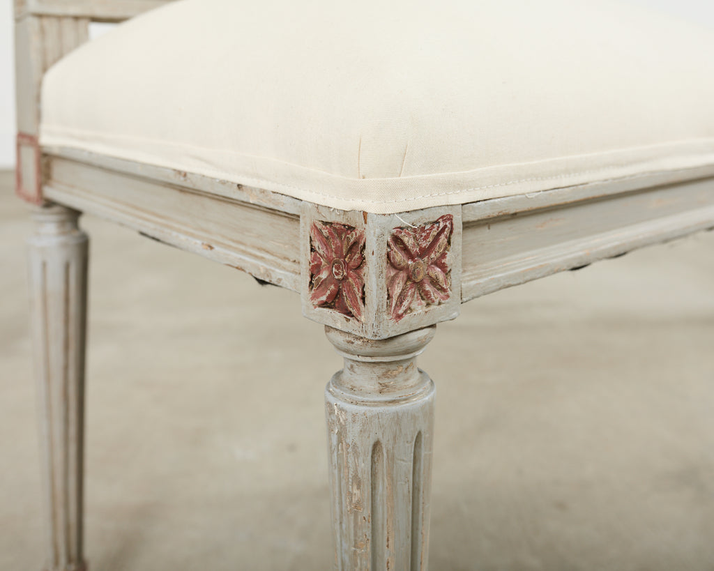 Set of Six Louis XVI Style Square Back Painted Dining Chairs