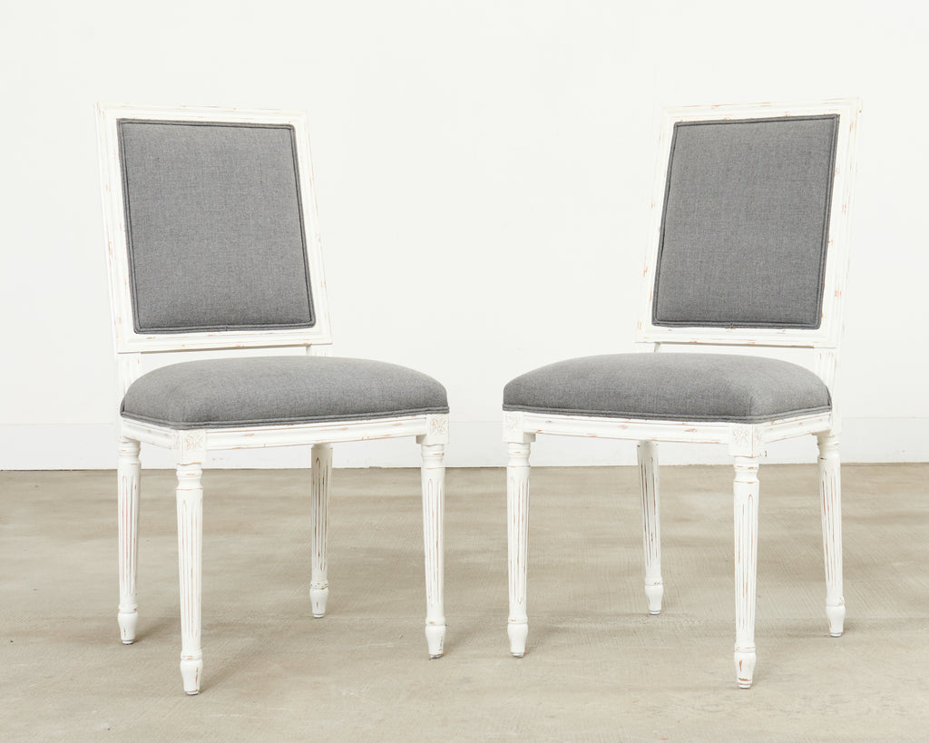 Set of Six Louis XVI Style Square Back Painted Dining Chairs