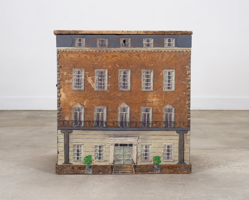 19th C. English Painted Pine Chest with Georgian Manor Façade