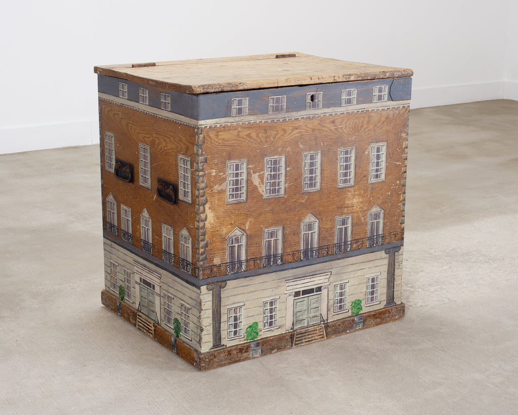 19th C. English Painted Pine Chest with Georgian Manor Façade