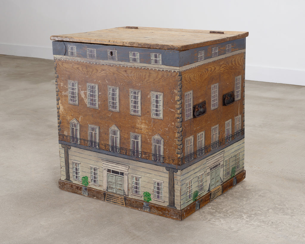 19th C. English Painted Pine Chest with Georgian Manor Façade