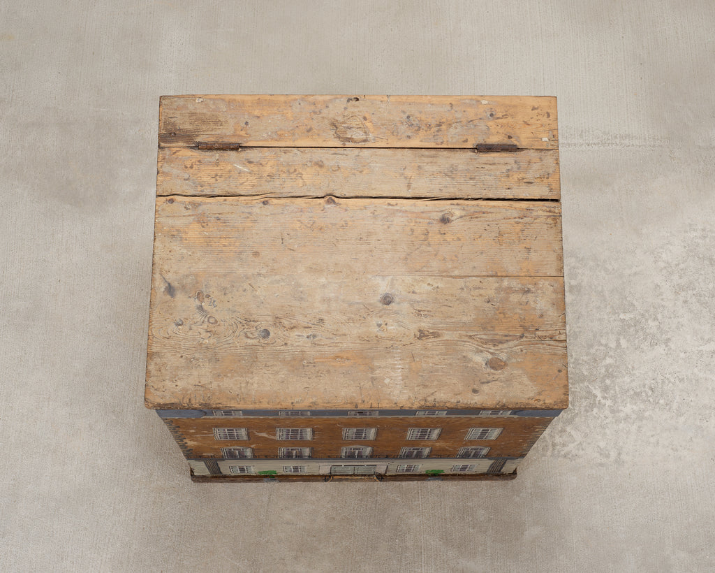 19th C. English Painted Pine Chest with Georgian Manor Façade