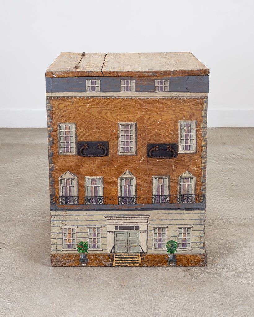 19th C. English Painted Pine Chest with Georgian Manor Façade