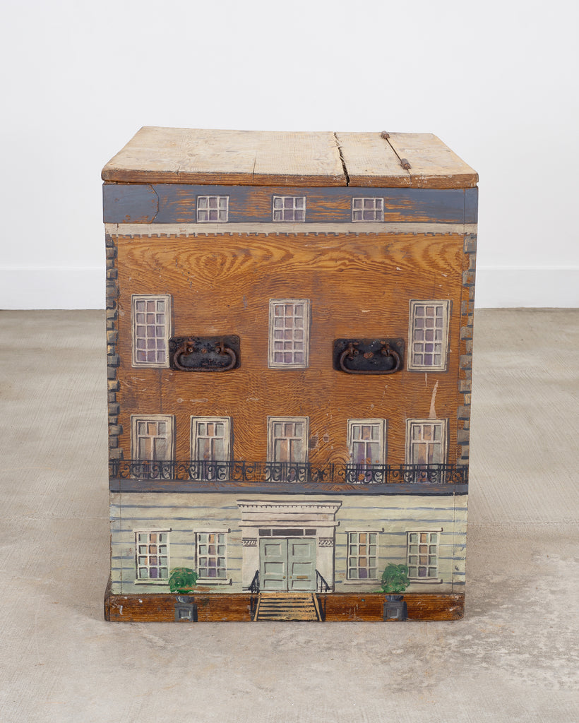 19th C. English Painted Pine Chest with Georgian Manor Façade