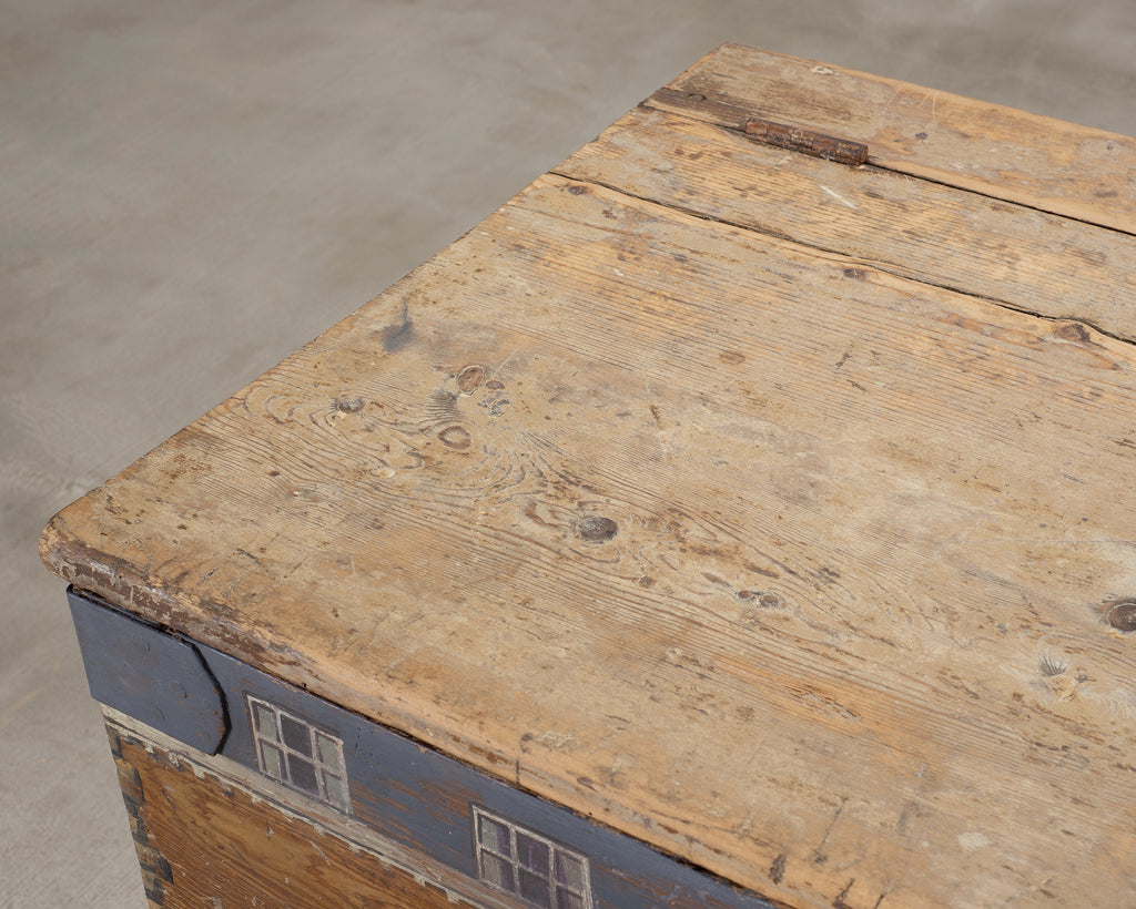 19th C. English Painted Pine Chest with Georgian Manor Façade