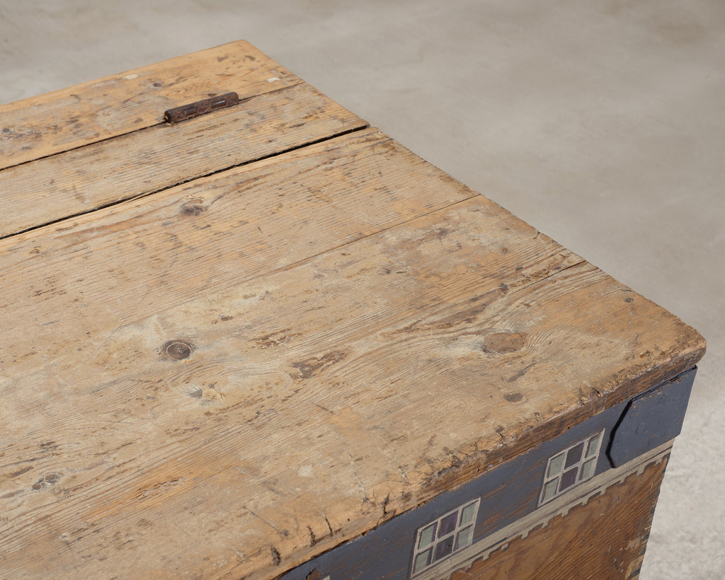 19th C. English Painted Pine Chest with Georgian Manor Façade
