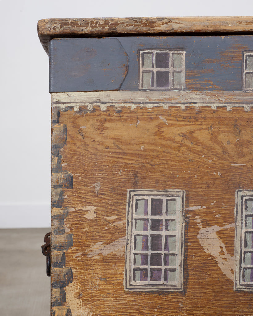 19th C. English Painted Pine Chest with Georgian Manor Façade