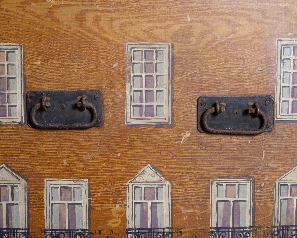 19th C. English Painted Pine Chest with Georgian Manor Façade